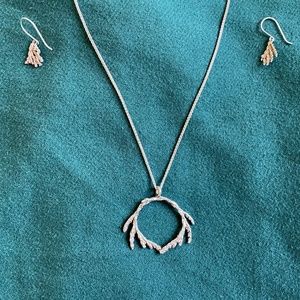 Silver Cedar Casted Earrings & Necklace Set
